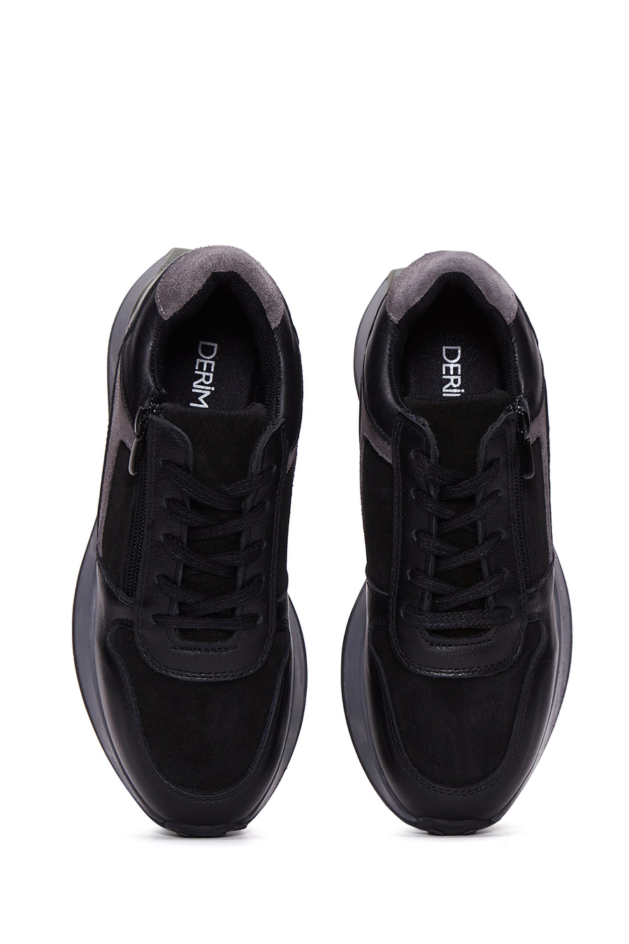Kadın Siyah Süet Detaylı Deri Sneaker