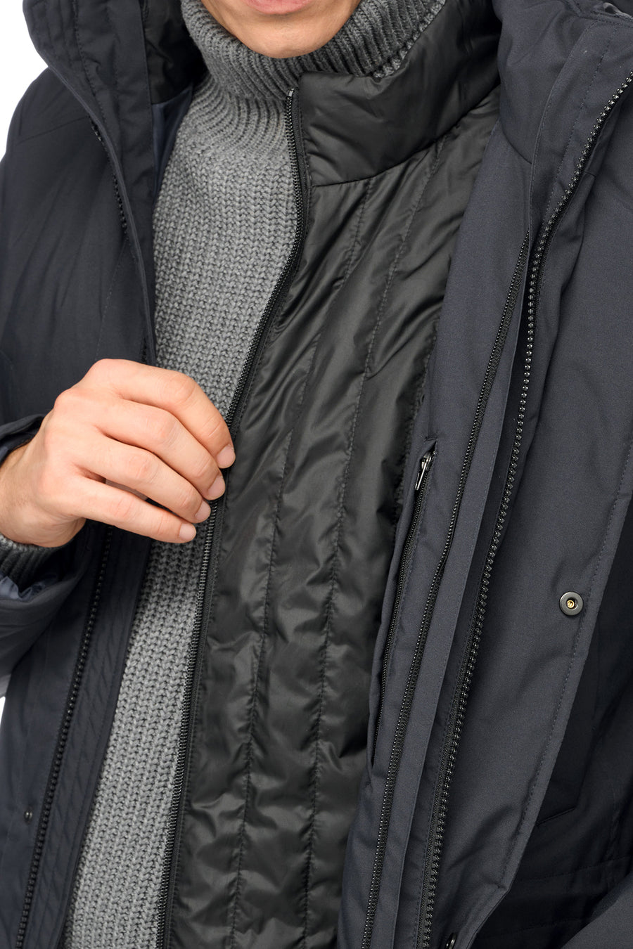 Geox Men's Navy Blue Andalo Long Leather Coat