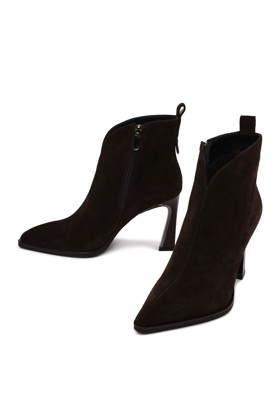 Woman Brown Zip Closure Heeled Suede Boots