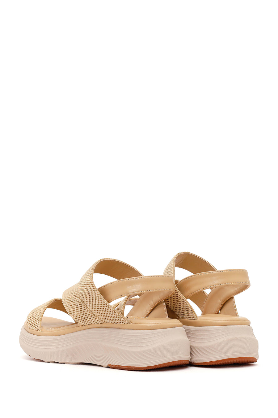 Women's Beige Chunky Sole Fabric Comfort Sandals