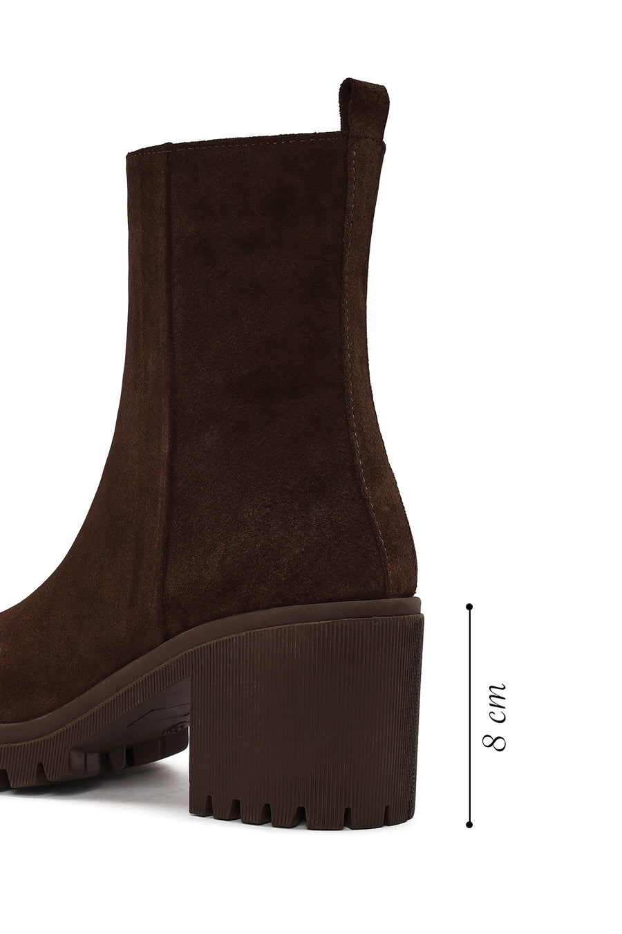Woman Brown Zip Closure Chunky-Heeled Suede Leather Boots