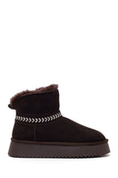 Woman Brown Thick-Soled Suede Teddy Boots | Derimod