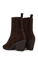 Woman Brown Chunky-Heeled Suede Cowboy Boots | Derimod