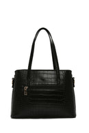 Woman Black Long-Strap Crocodile-Embossed Shoulder Bag | Derimod