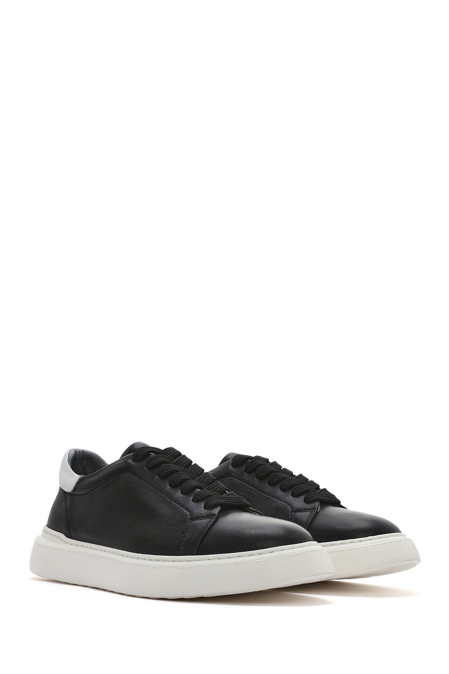 Men's Black Lace-up Thick-Sole Leather Sneaker