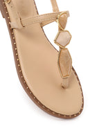 Woman Beige Ankle-Buckle Embellished Toe-Post Sandal | Derimod