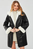 Verona Women's Black Double-Sided Plush Leather Coat | Derimod