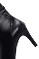 Women's Black Leather Buckle Thin Heeled Boots | Derimod