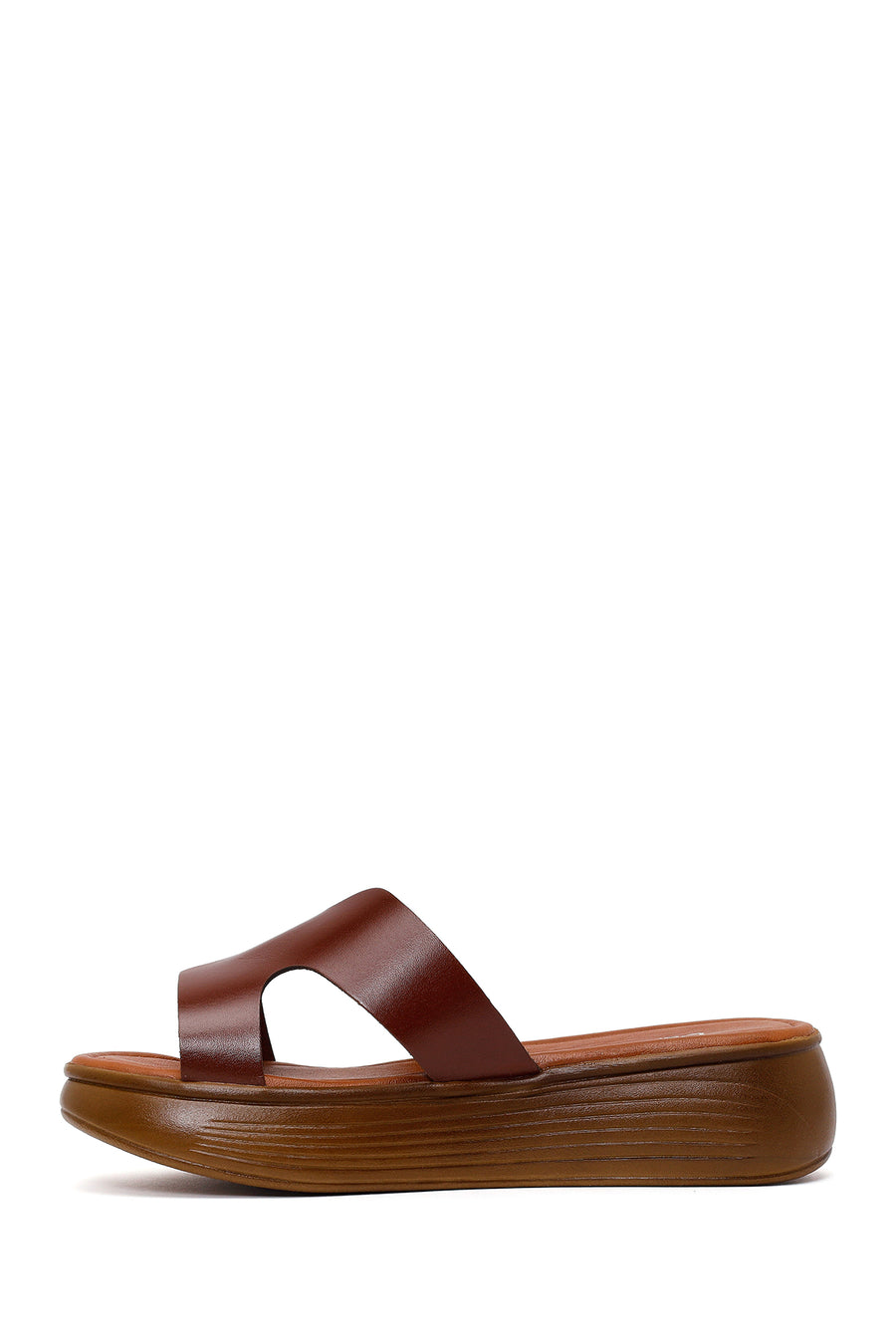 Woman Brown Thick-Soled Leather Slipper