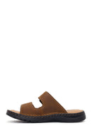 Men's Brown Strapped Nubuck Leather Slippers | Derimod
