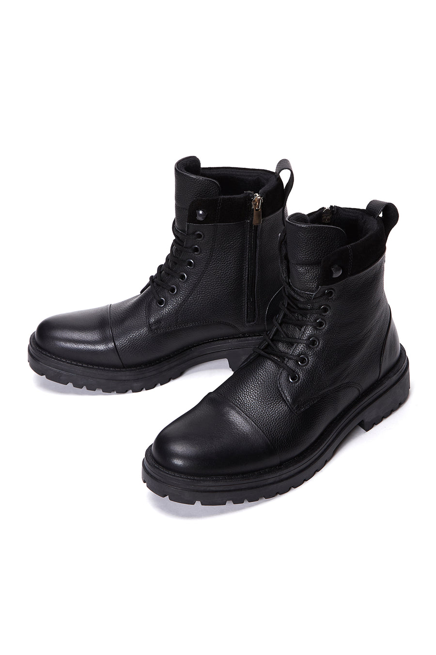 Men's Black Leather Zippered Casual Boots