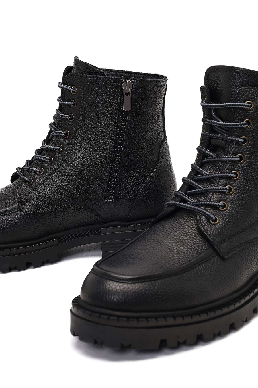 Men's Black Zippered Leather Combat Boots