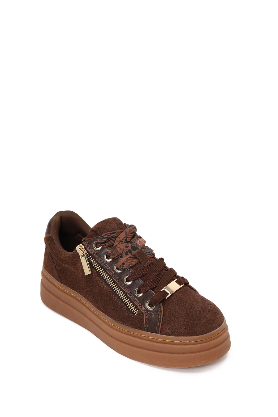 Kadın Kahverengi Bağcıklı Kalın Tabanlı Süet Deri Sneaker