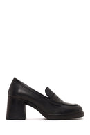 Woman Black Chunky-Heeled Leather Masculine Loafer | Derimod