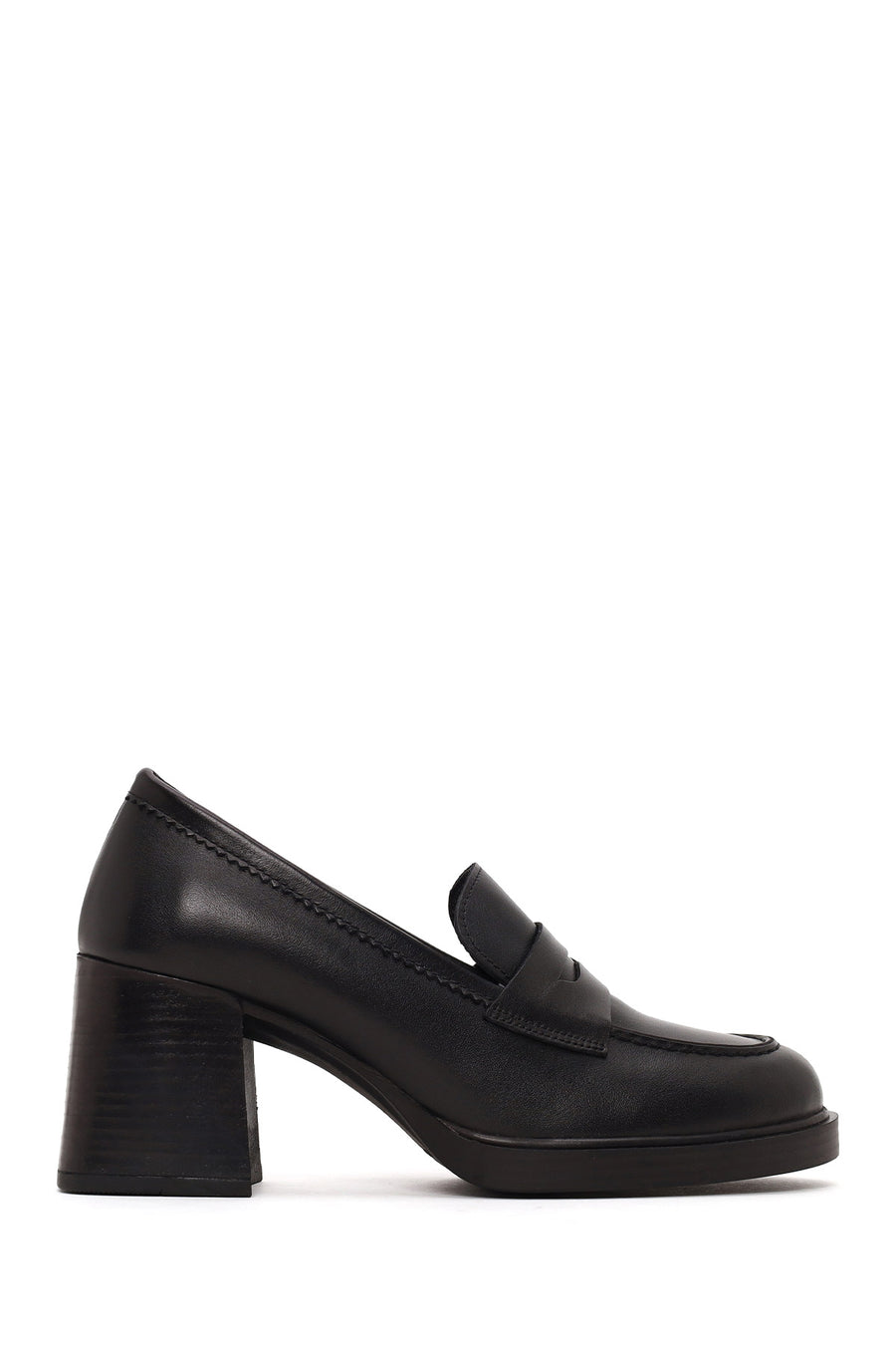 Woman Black Chunky-Heeled Leather Masculine Loafer AF170022DV | Derimod