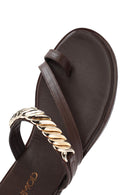 Kadın Kahverengi Taşlı Parmak Arası Deri Terlik | Derimod