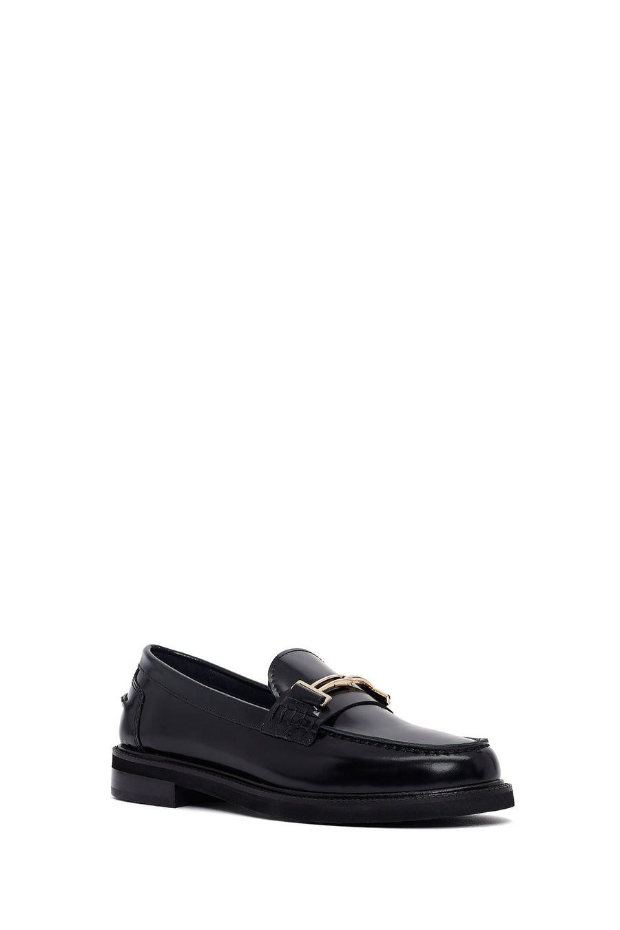 Kadın Siyah Tokalı Deri Maskülen Loafer