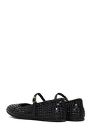 Women's Black Stone Leather Ballet Flats | Derimod