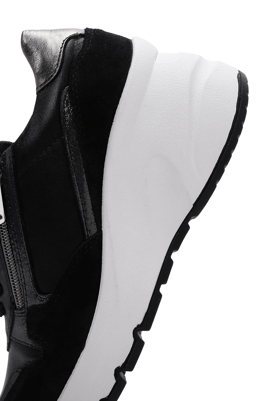 Women's Black Leather Thick Soled Sneaker