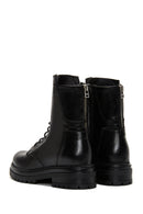 Women's Black Lace-Up Zippered Leather Combat Boots | Derimod