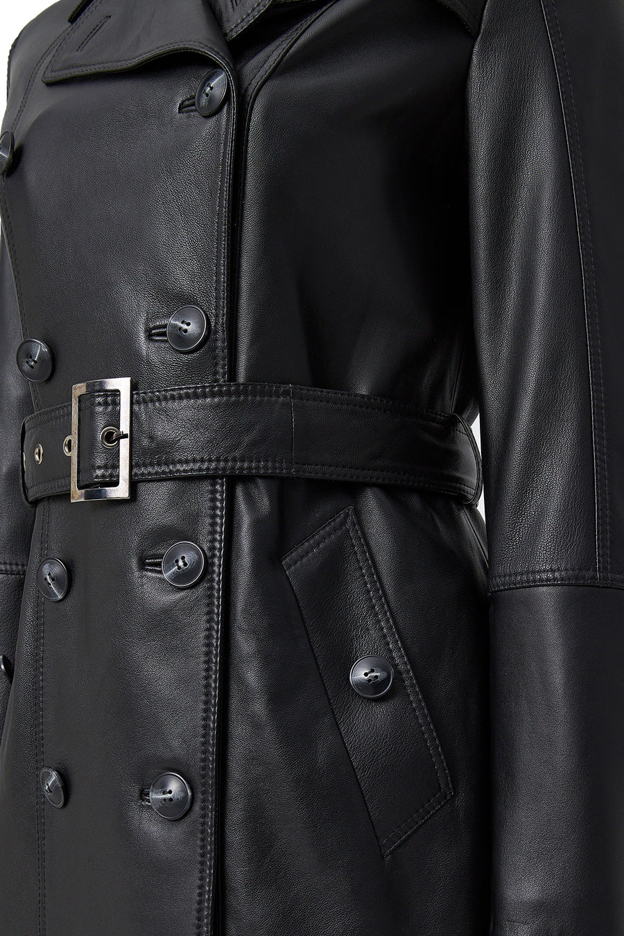 Matilda Women's Black Double Breasted Leather Coat