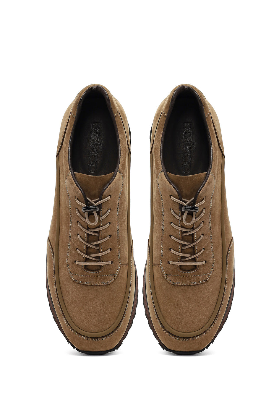 Erkek Vizon Bağcıklı Kalın Tabanlı Nubuk Deri Casual Sneaker