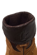 Woman Tan Chunky-Heel Suede Leather Cowboy Boots | Derimod