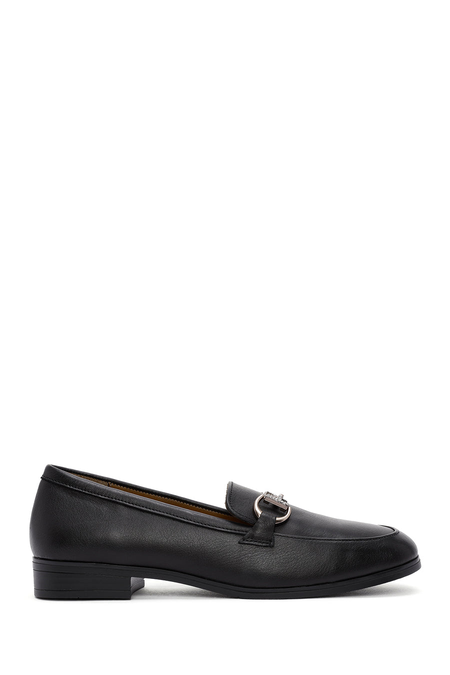 Women's Black Buckle Detailed Leather Masculine Loafer 24WFD360518 | Derimod