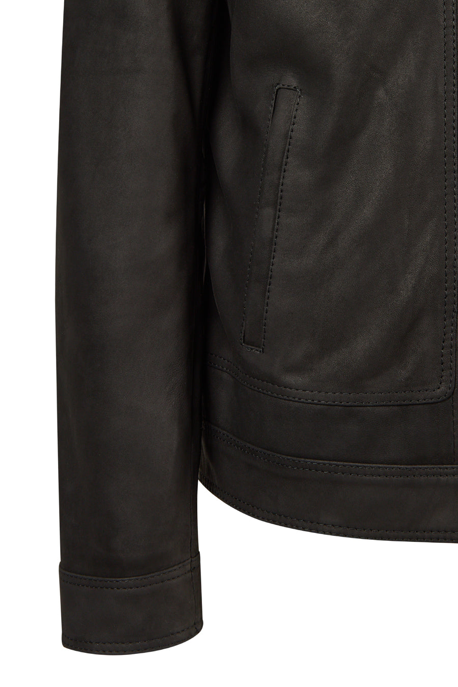Felibe Male Black Mandarin Collar Leather Jacket