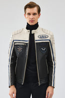 Takeoff Men's Black Leather Jacket with Emblem | Derimod