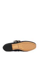 Woman Black Double-Buckle Embellished Leather Ballerine Shoes | Derimod
