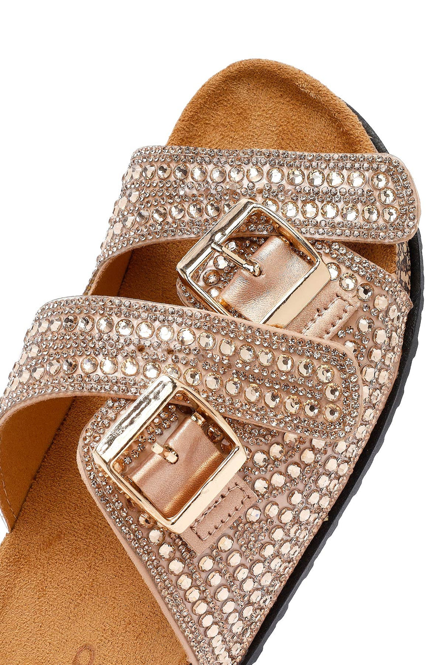 Women's Gold Double Buckle Embellished Slippers