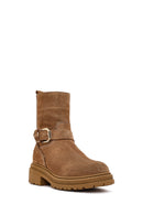 Women's Tan Zippered Thick Sole Suede Leather Boot | Derimod