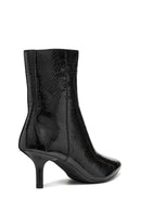Geox Women Black D Kleopy B - Metal.Goat Zippered Patterned Thin Heeled Leather Boot | Derimod