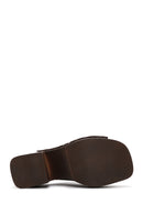 Women's Brown Thick Heeled Suede Leather Slippers | Derimod