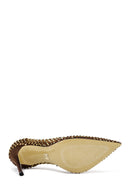 Women's Bronze Stone High Thin Heel Leather Stiletto | Derimod