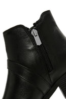 Women's Black Thick Heeled Zippered Leather Boots | Derimod