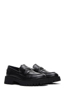 Women's Black Thick Soled Leather Masculine Loafer | Derimod