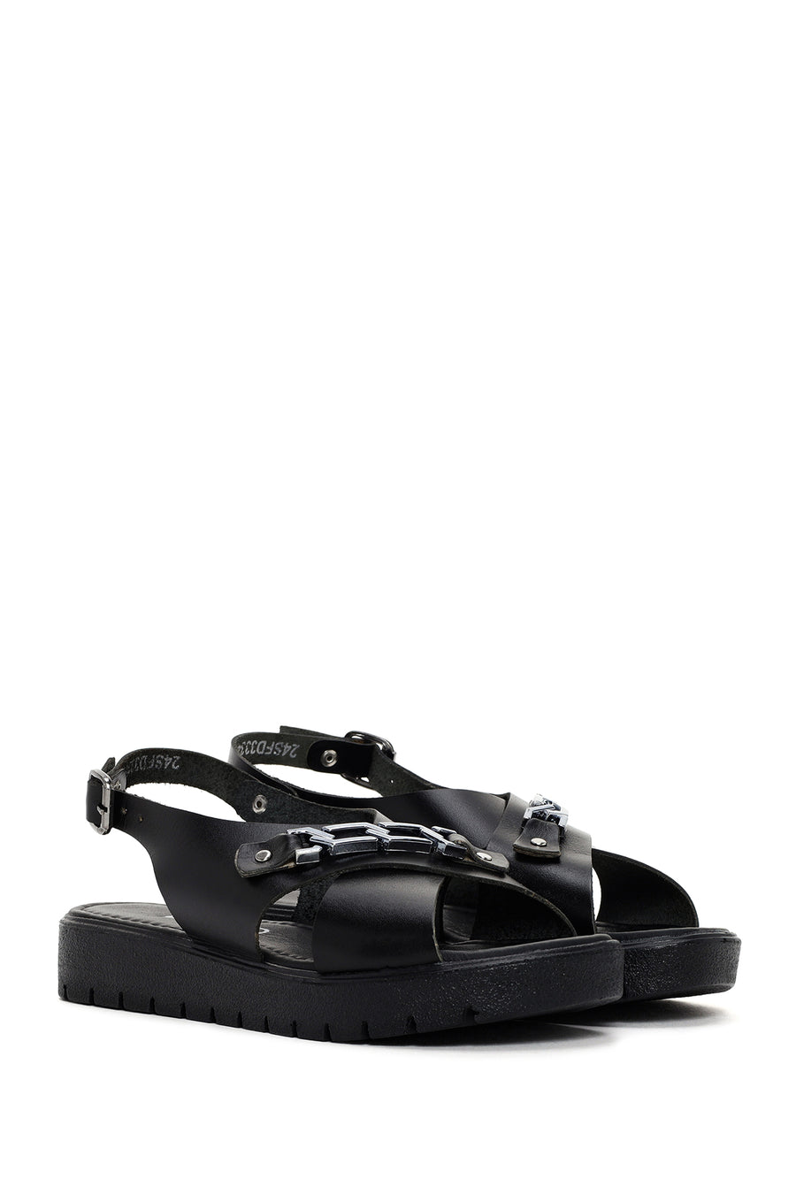 Women's Black Ankle Strap Leather Sandals