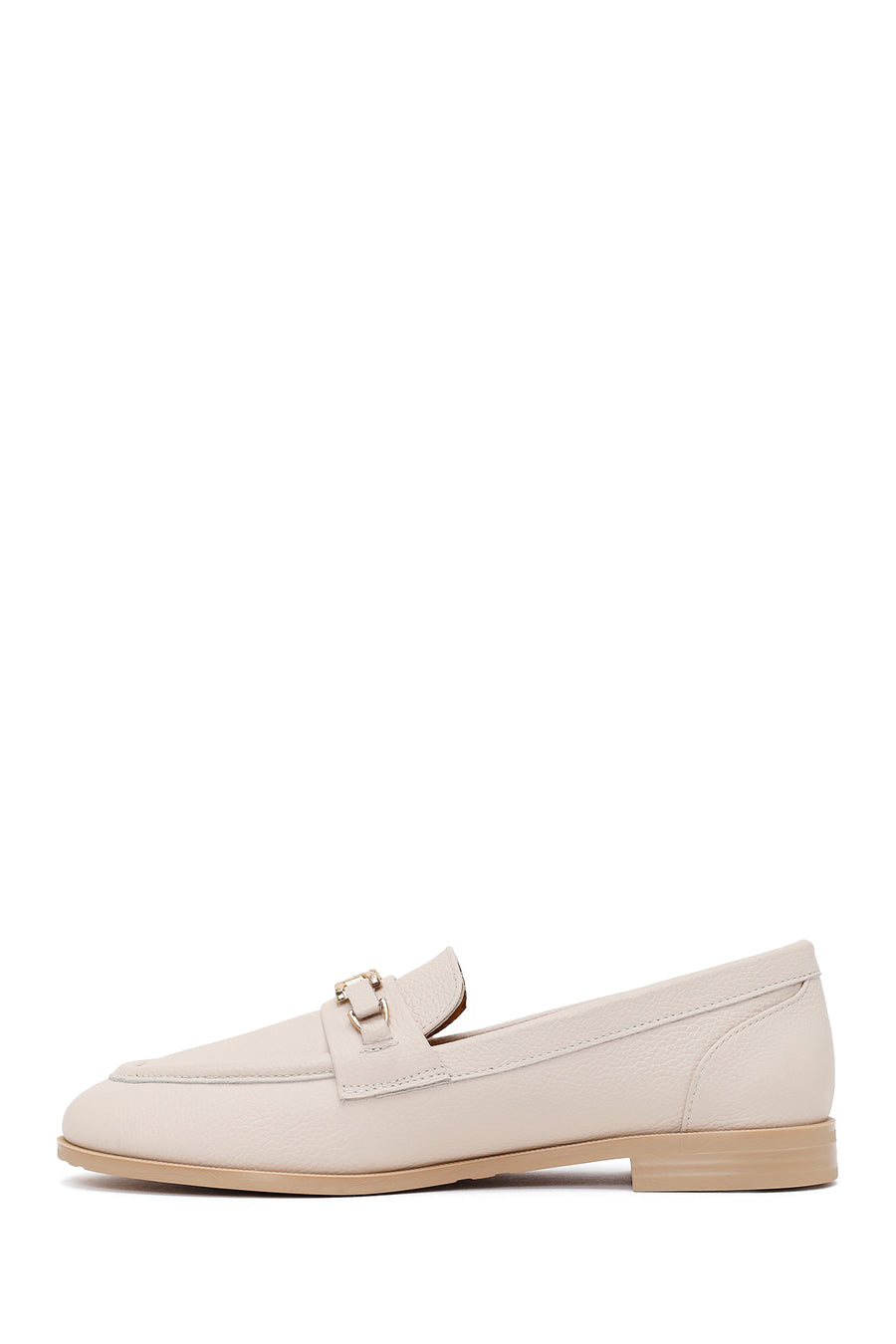 Woman Cream Buckled Masculine Leather Loafer