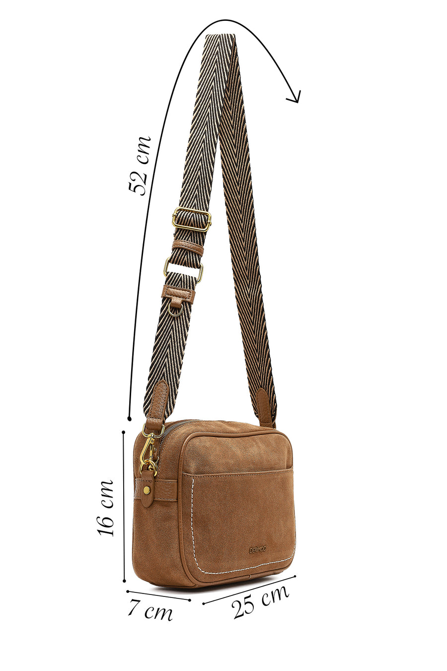 Woman Tan Long-Strap Suede Crossbody Bag