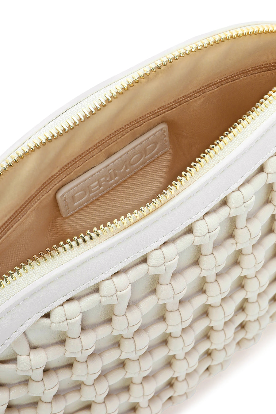 Woman Cream Long Braided Crossbody Bag with Long Chain Strap