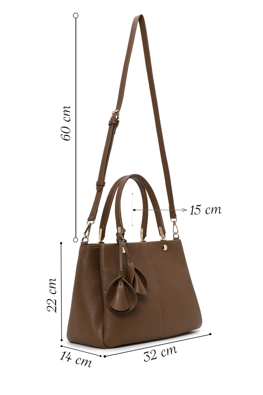 Woman Brown Long-Strap Charmed Shoulder Bag