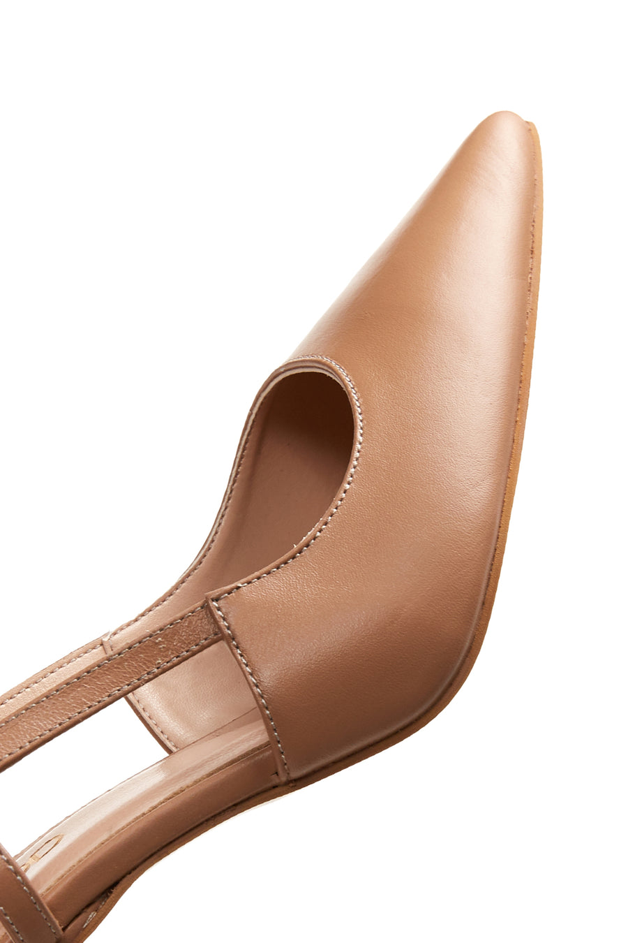 Women's Beige Leather Heeled Slingback Shoes
