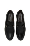 Men's Black Leather Knit Detailed Casual Loafer | Derimod