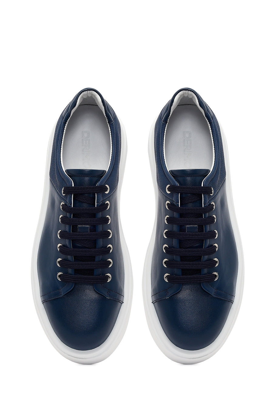 Men's Navy Blue Lace-up Thick-Sole Leather Sneaker