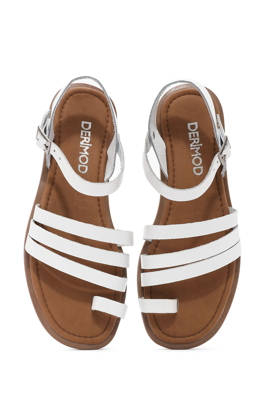 Women's White Ankle Strap Flip-Flop Leather Bodrum Sandals