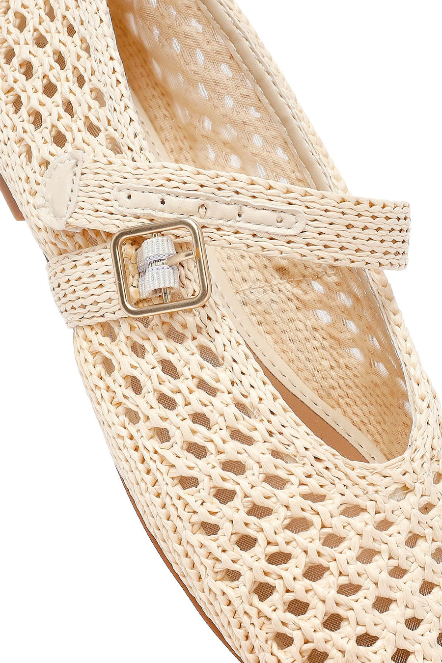 Women's Beige Straw Ballerinas