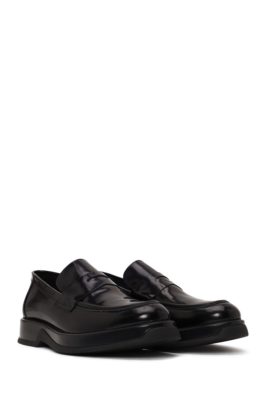 Erkek Siyah Kalın Tabanlı Deri Casual Loafer