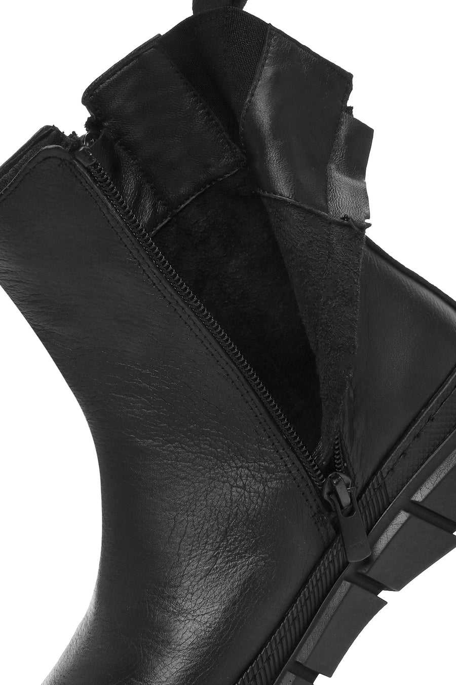Woman Black Zip Closure Leather Comfort Boots